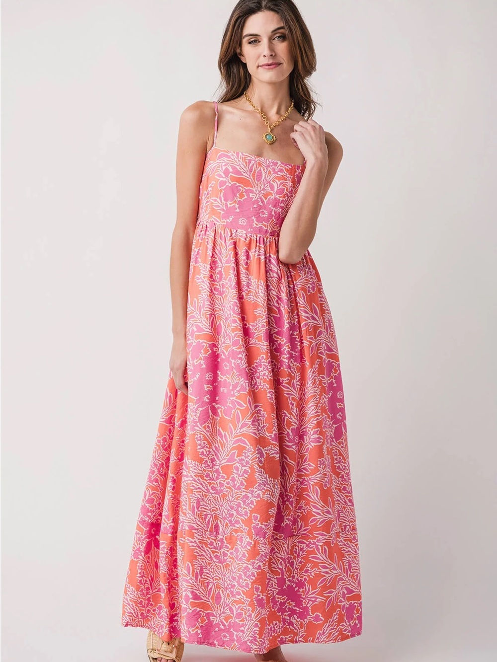 NWT By Together Floral Spaghetti Strap Maxi Dress Size M Pink Orange